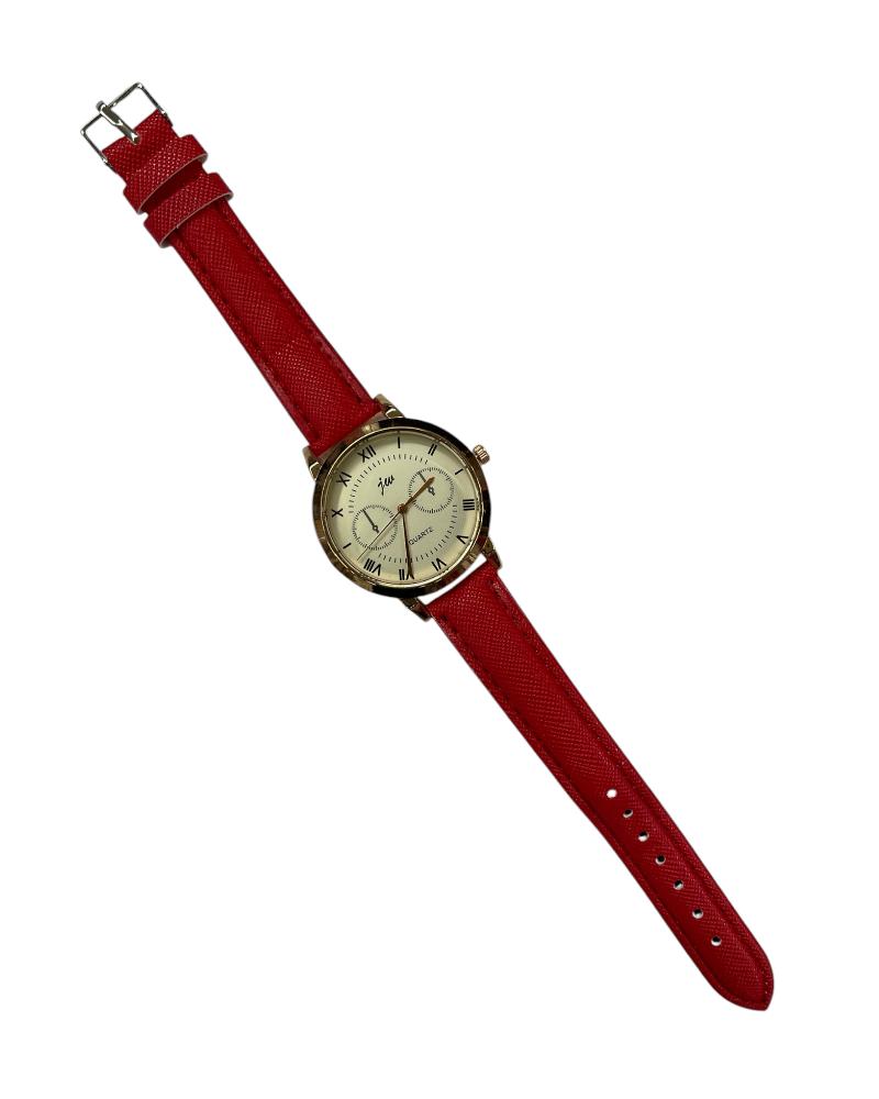 Red Textured PU Strap Quartz Watch - StylePhase SA
