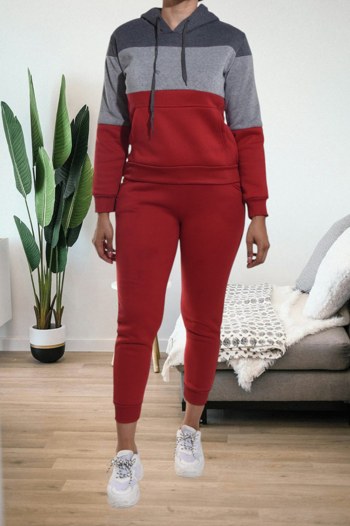 Red/Grey Color Block Fleece Tracksuit Set - StylePhase SA