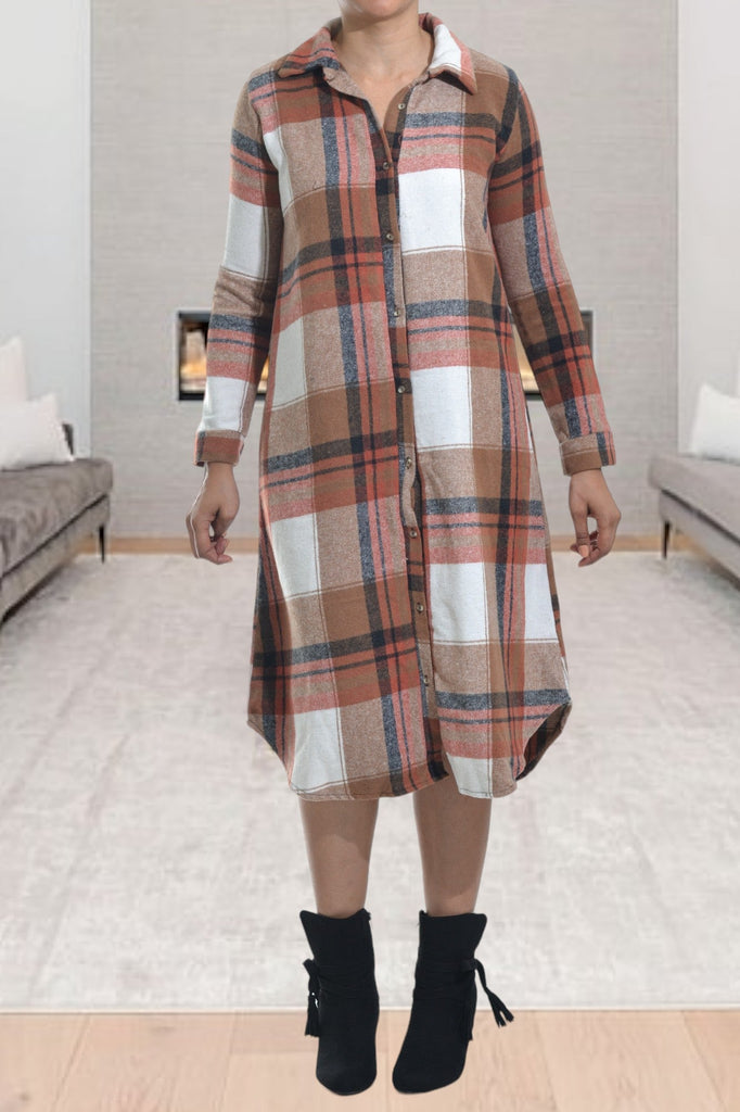 Rust And Brown Plaid Print Dress - StylePhase SA