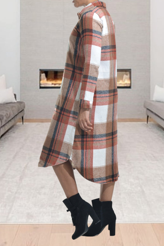 Rust And Brown Plaid Print Dress - StylePhase SA