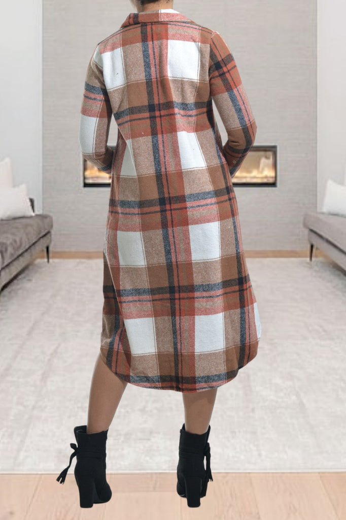 Rust And Brown Plaid Print Dress - StylePhase SA