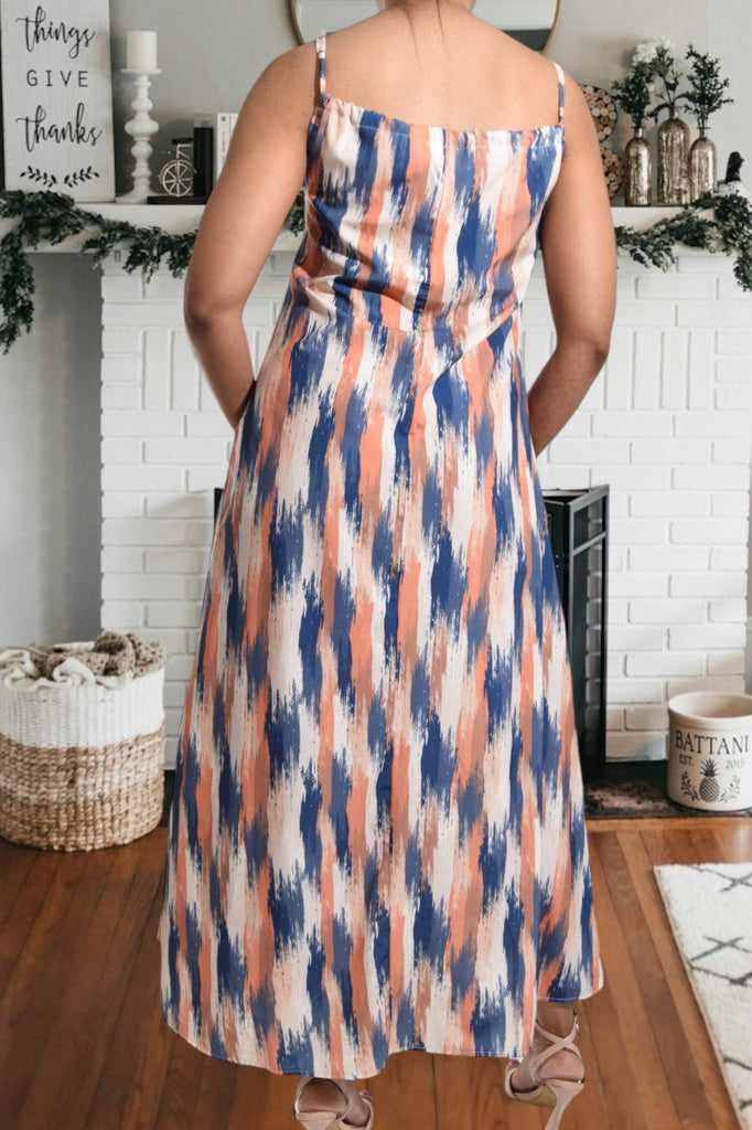 Rust And Teal Printed Strappy Maxi Tie Dress - StylePhase SA