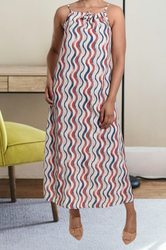 Rust Printed Strappy Maxi Tie Dress - StylePhase SA