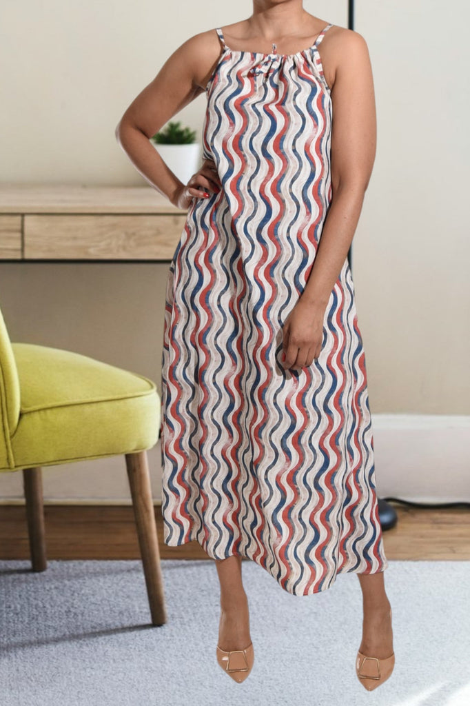 Rust Printed Strappy Maxi Tie Dress - StylePhase SA