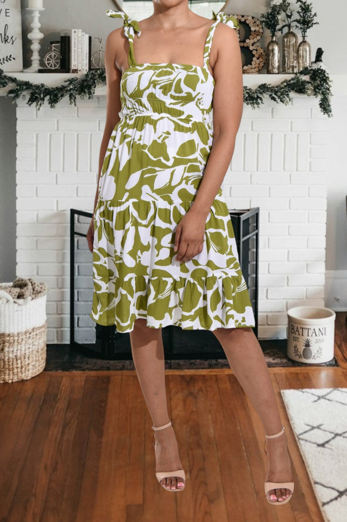 Sage Floral Tie Shoulder Dress - StylePhase SA