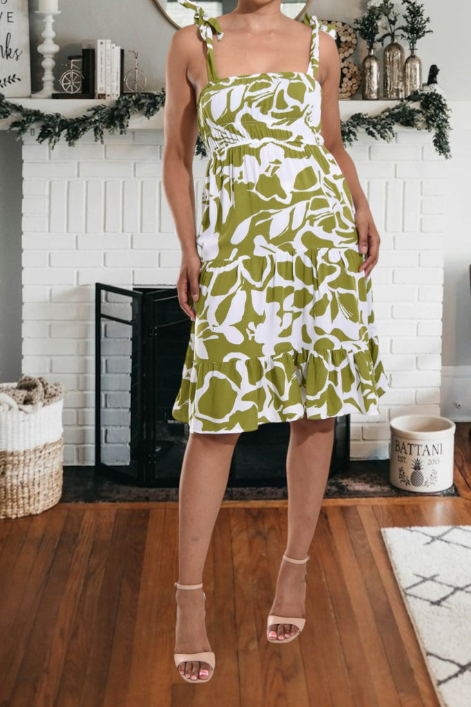 Sage Floral Tie Shoulder Dress - StylePhase SA