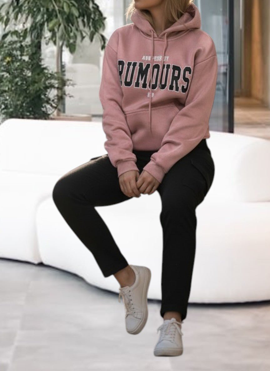 Salmon Printed Fleece Hoody Top - Rumours - StylePhase SA