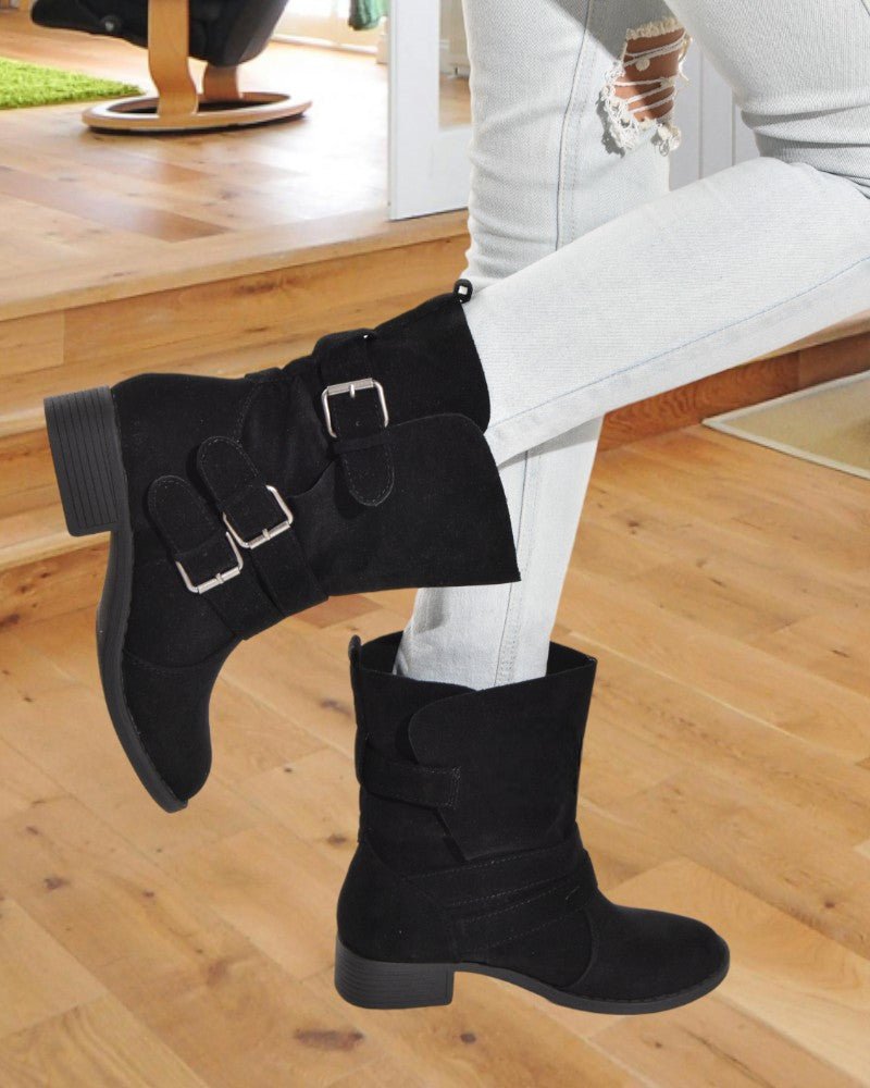 Selene Black Faux Sued Boots - StylePhase SA