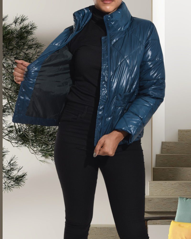 Shiny Look Teal Puffer Jacket - StylePhase SA