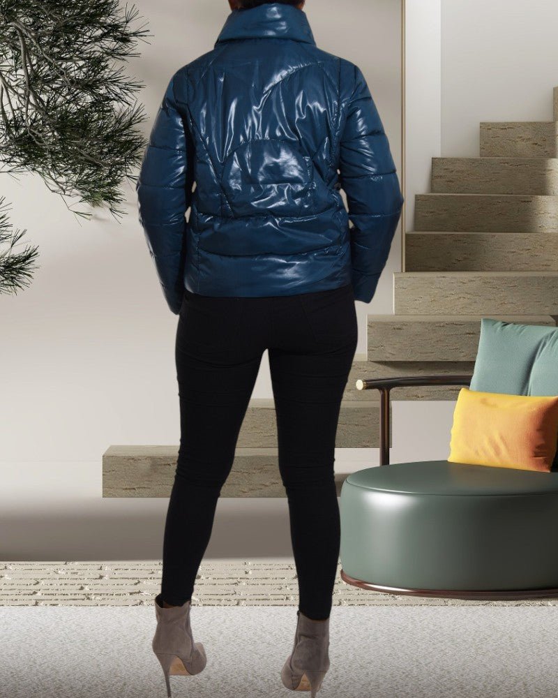 Shiny Look Teal Puffer Jacket - StylePhase SA