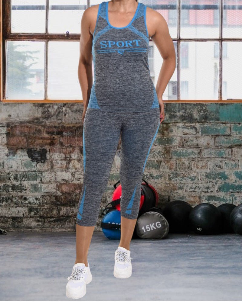 Sport Printed 3/4 Activewear Set - Blue - StylePhase SA