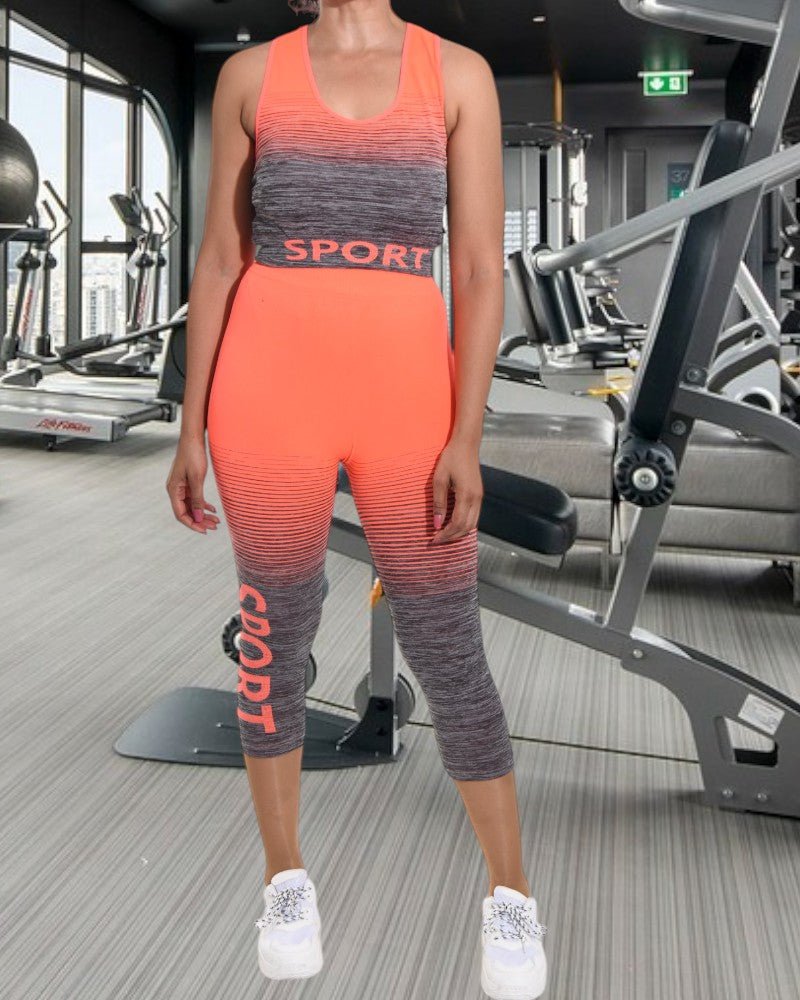 Sport Printed 3/4 Activewear Set - Orange - StylePhase SA