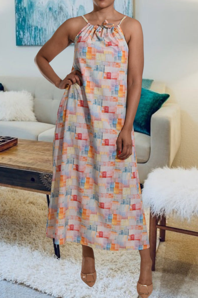 Square Printed Strappy Maxi Tie Dress - StylePhase SA