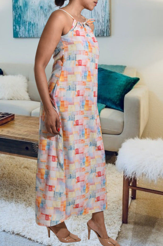 Square Printed Strappy Maxi Tie Dress - StylePhase SA