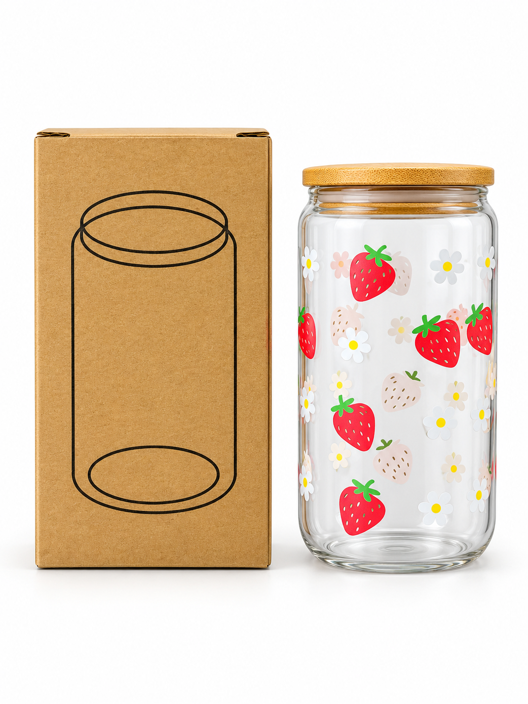 Strawberry and daisy glass cup product features