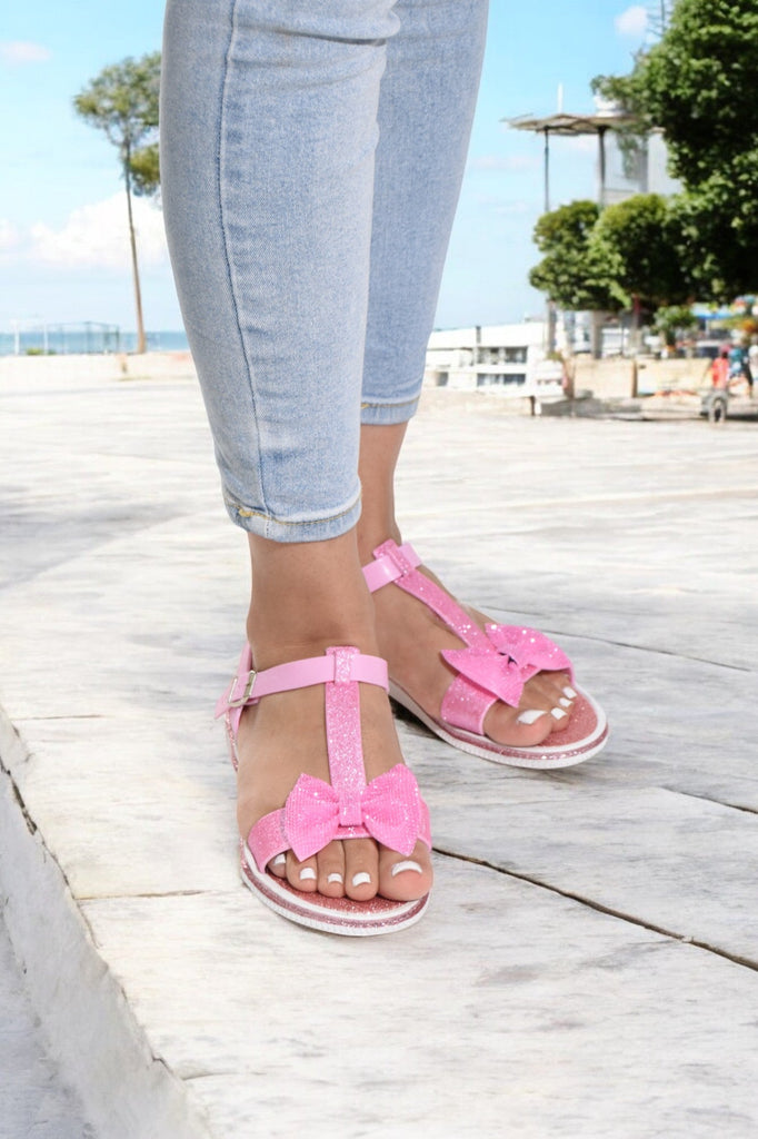 T Bar Bow Pink Jelly Sandals - StylePhase SA