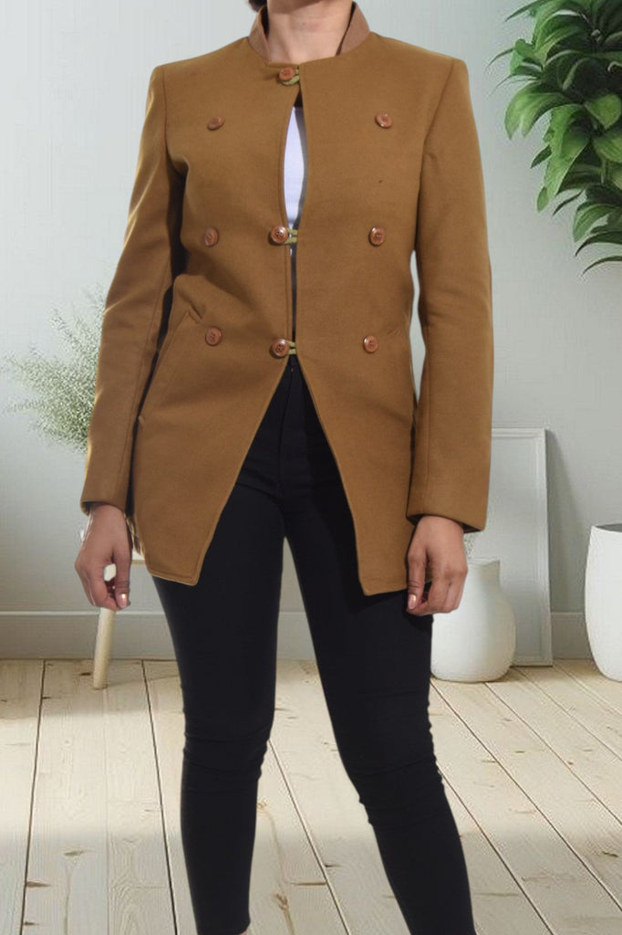 Tan Button Front Blazer - StylePhase SA