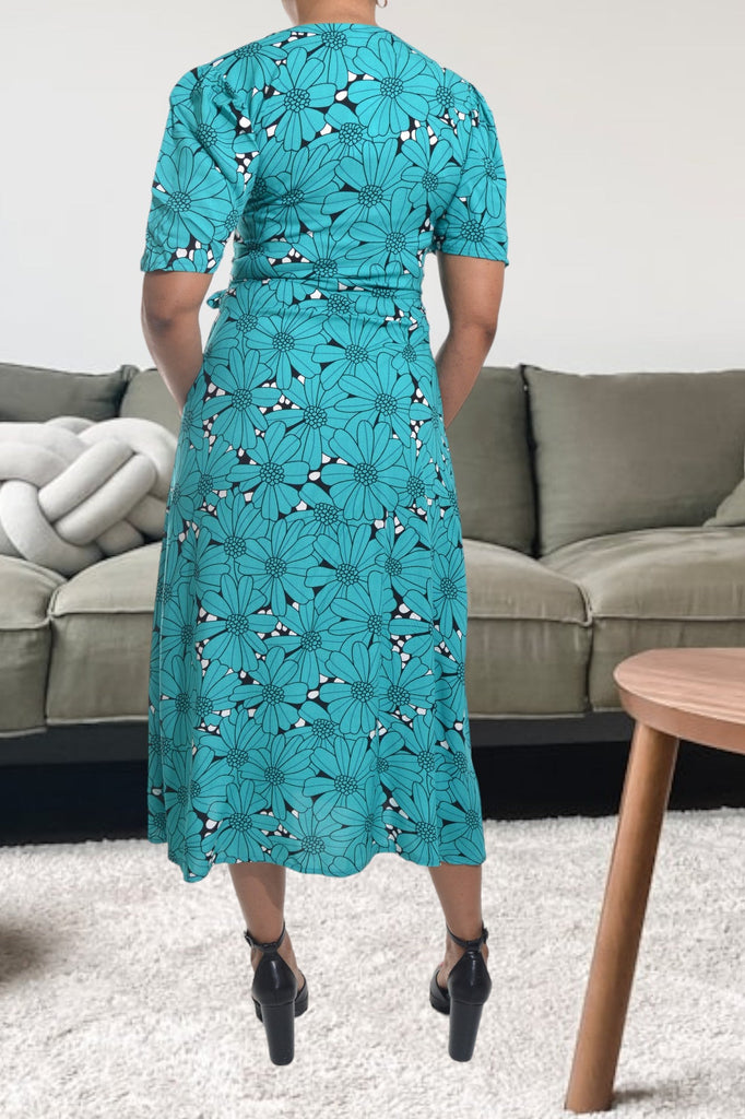 Teal And Black Floral Wrap Dress - StylePhase SA