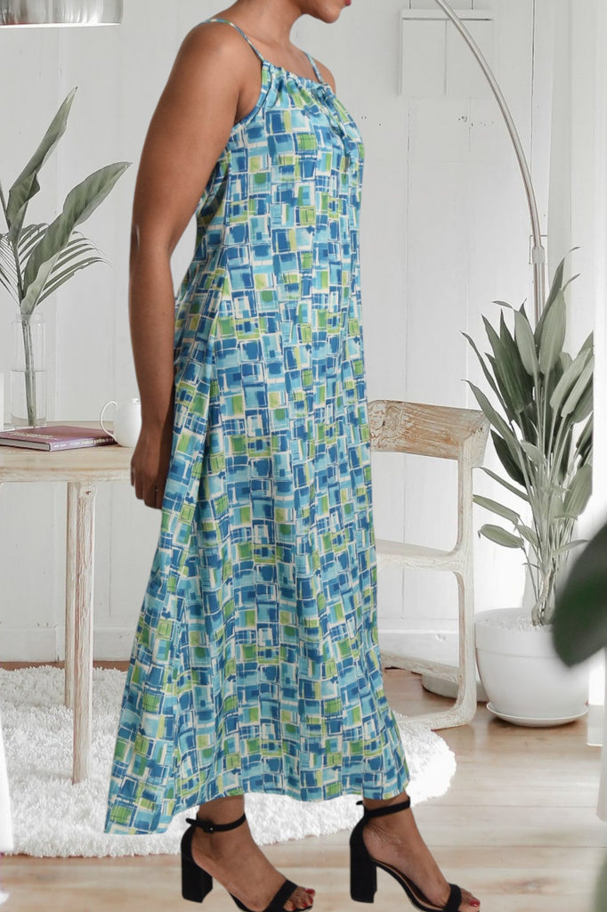 Teal And Lime Strappy Maxi Tie Dress - StylePhase SA