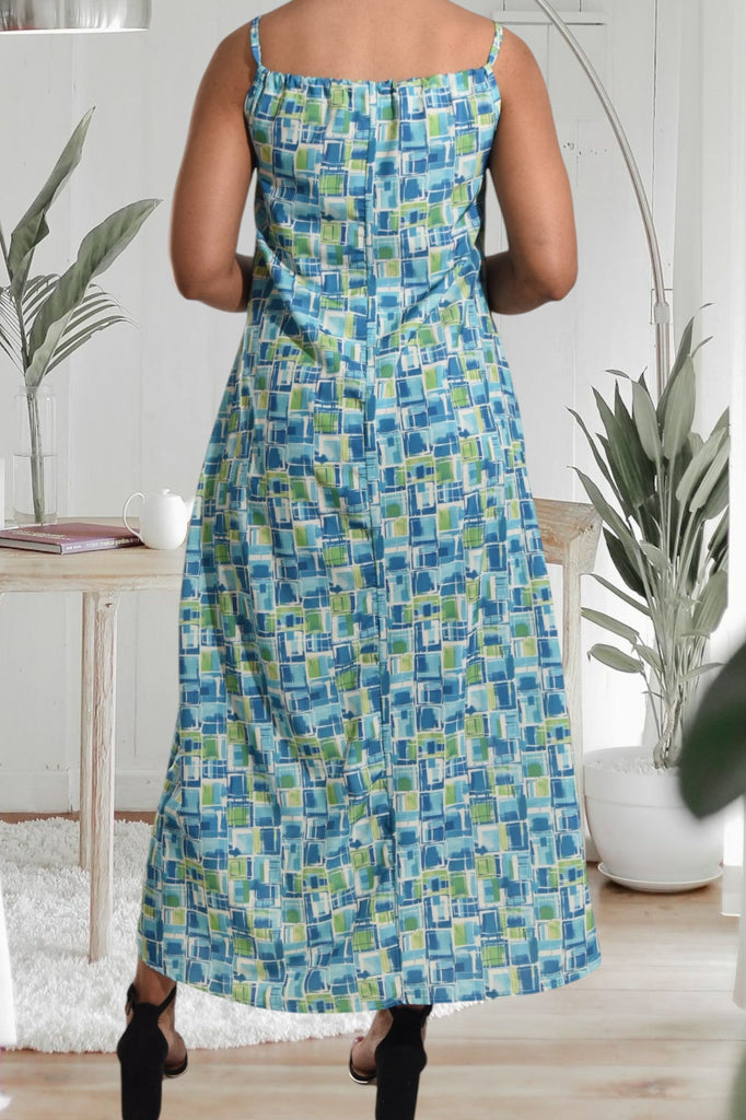 Teal And Lime Strappy Maxi Tie Dress - StylePhase SA