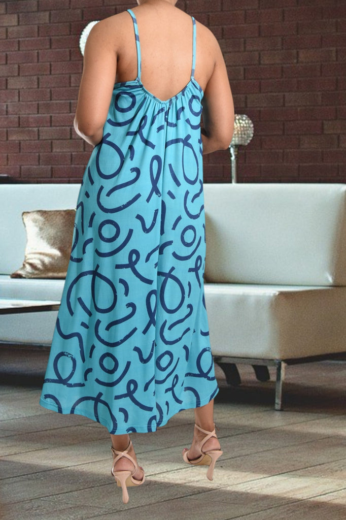 Teal And Navy Floral Strappy Maxi Dress - StylePhase SA