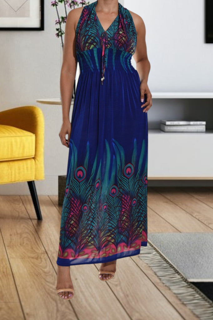 Teal and Royal V Neck Maxi Dress - StylePhase SA