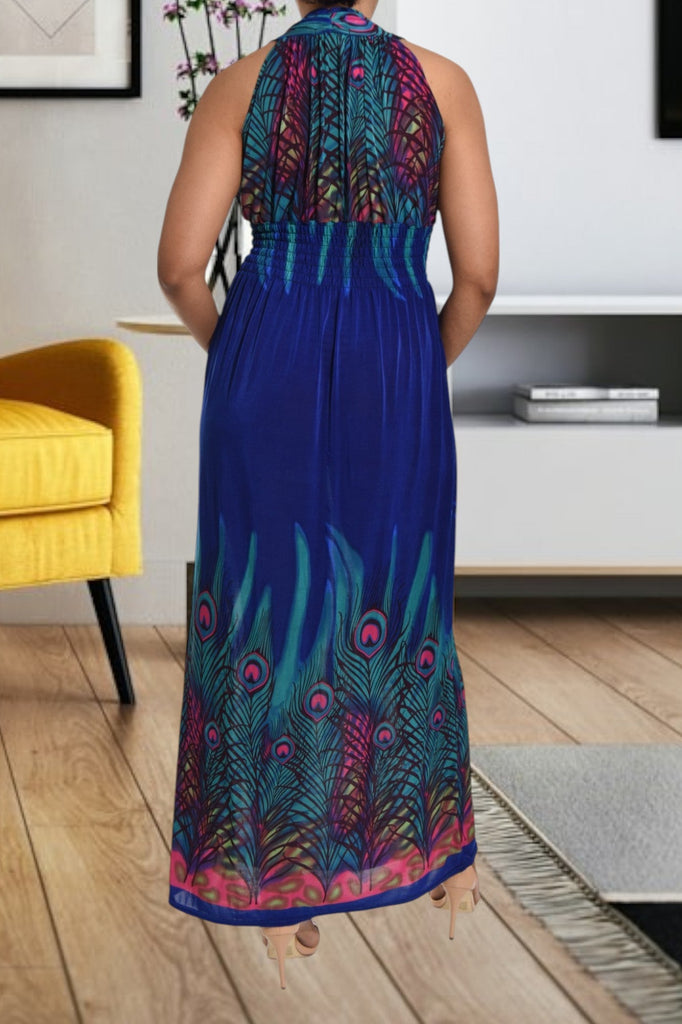 Teal and Royal V Neck Maxi Dress - StylePhase SA