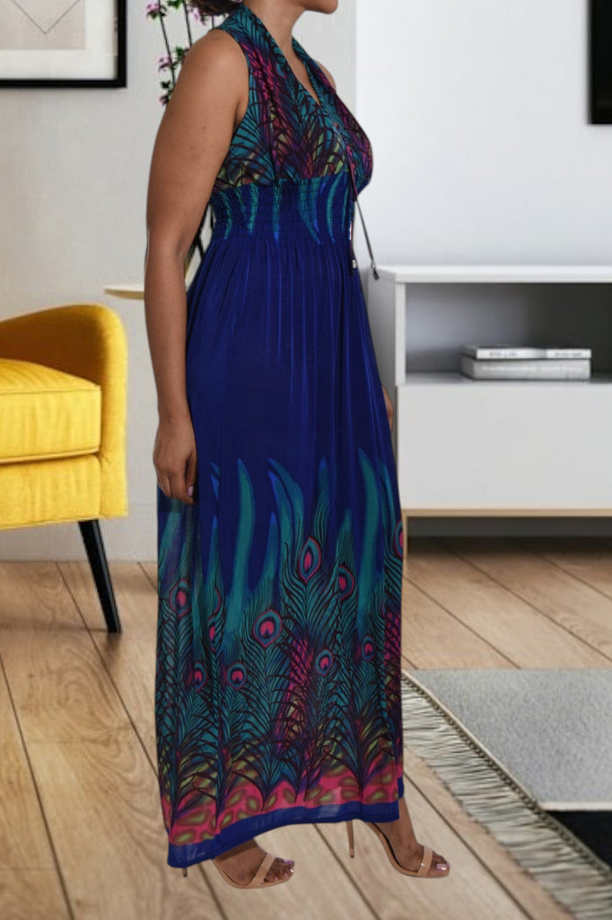 Teal and Royal V Neck Maxi Dress - StylePhase SA