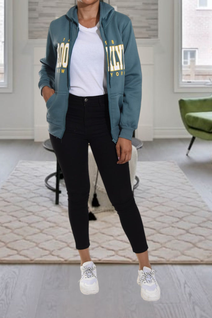 Teal Brooklyn Zip Up Hoody - StylePhase SA