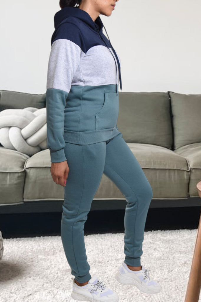 Teal Color Block Fleece Tracksuit - StylePhase SA