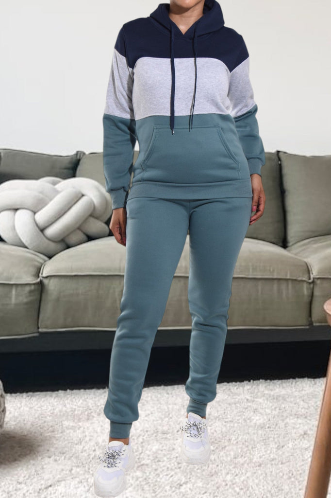 Teal Color Block Fleece Tracksuit - StylePhase SA