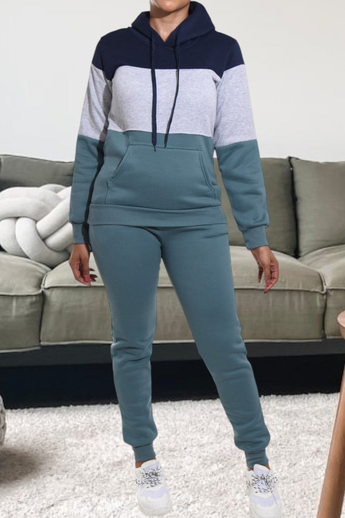 Teal Color Block Fleece Tracksuit - StylePhase SA