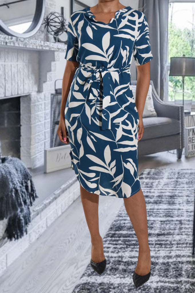 Teal Floral Tunic Tie Dress - StylePhase SA