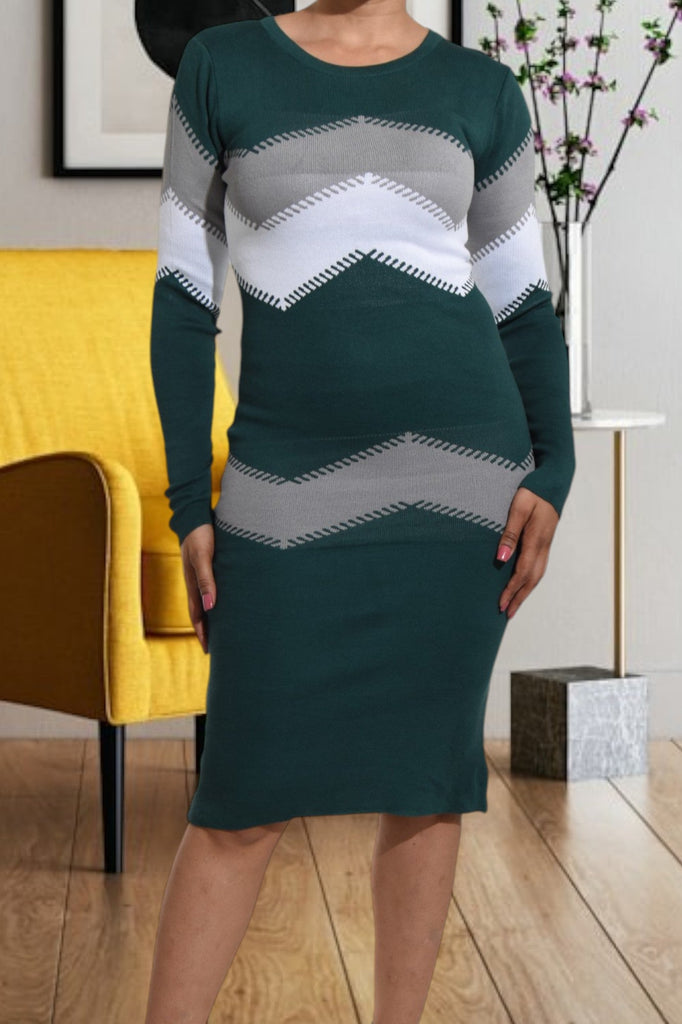 Teal Long Sleeve Knit BodyCon Dress - StylePhase SA