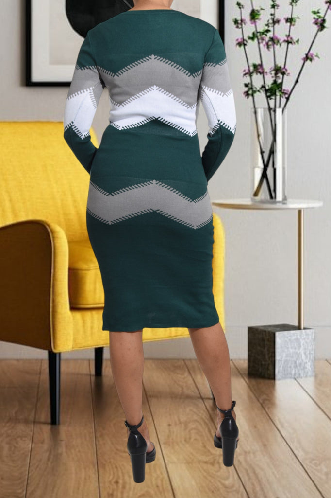 Teal Long Sleeve Knit BodyCon Dress - StylePhase SA