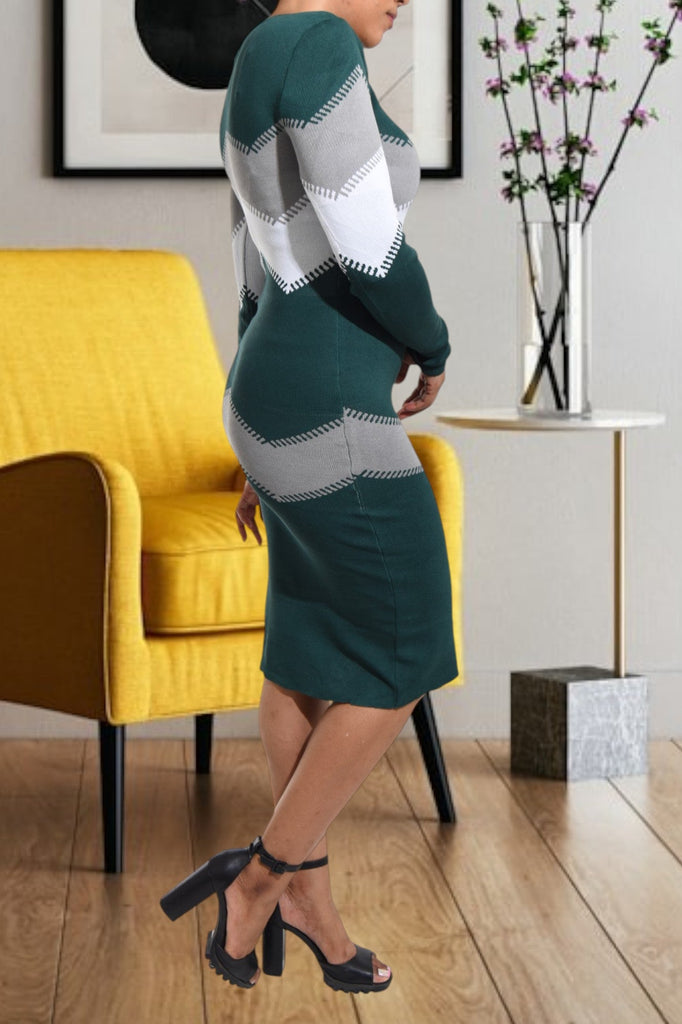 Teal Long Sleeve Knit BodyCon Dress - StylePhase SA