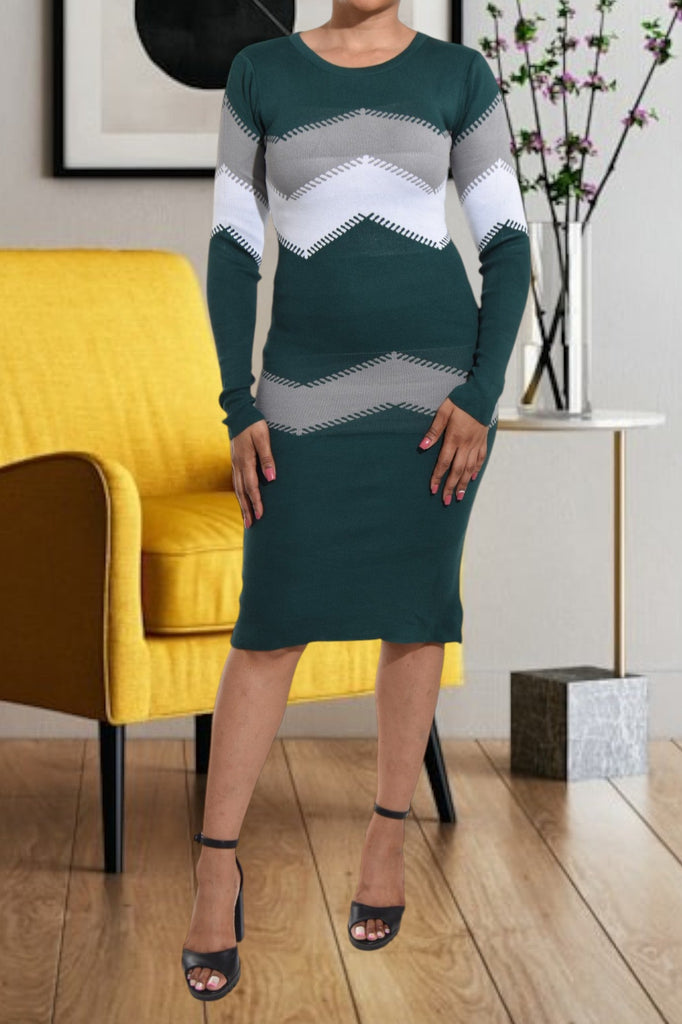 Teal Long Sleeve Knit BodyCon Dress - StylePhase SA