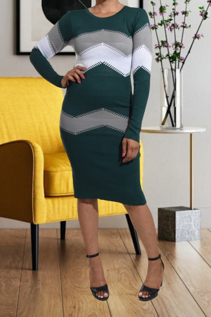 Teal Long Sleeve Knit BodyCon Dress - StylePhase SA