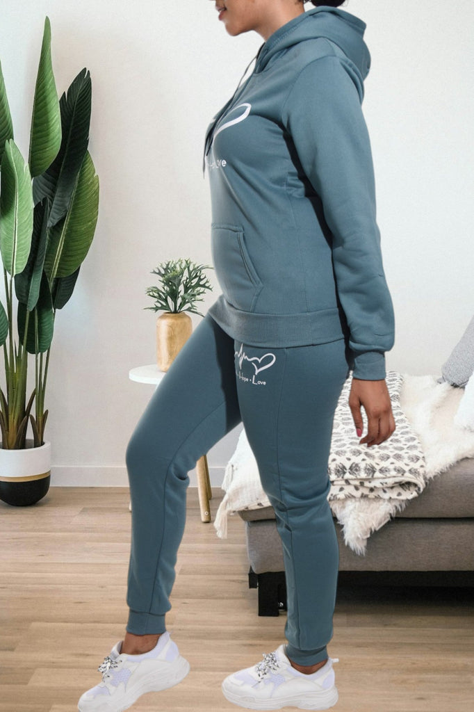 Teal Love Fleece Tracksuit - StylePhase SA