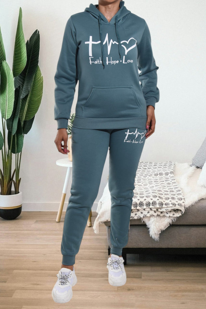 Teal Love Fleece Tracksuit - StylePhase SA