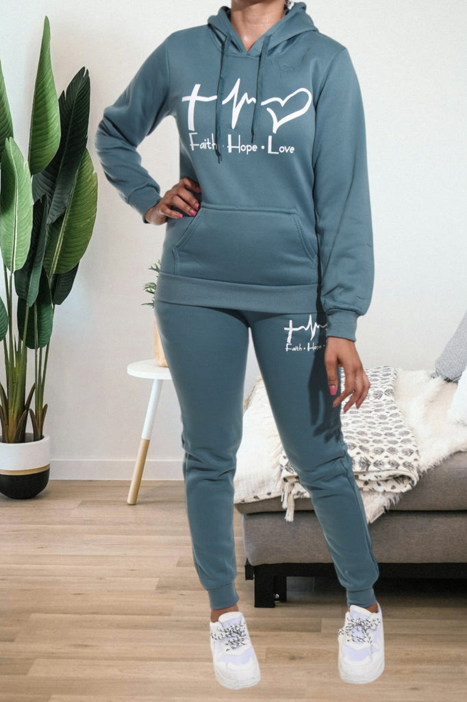 Teal Love Fleece Tracksuit - StylePhase SA