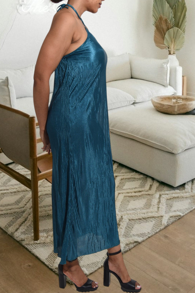 Teal Plisse Halter Maxi Dress - StylePhase SA