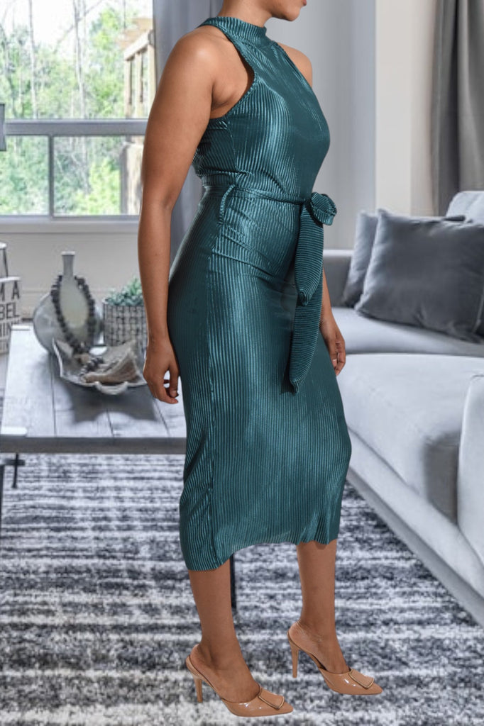 Teal Plisse Halter Neck Dress - StylePhase SA