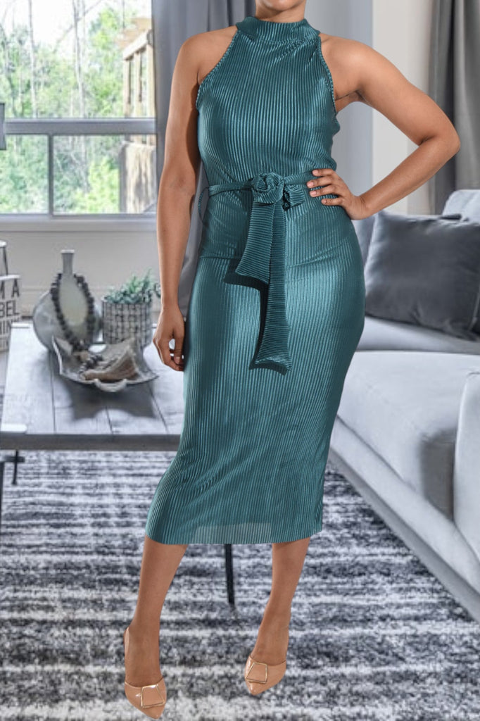 Teal Plisse Halter Neck Dress - StylePhase SA