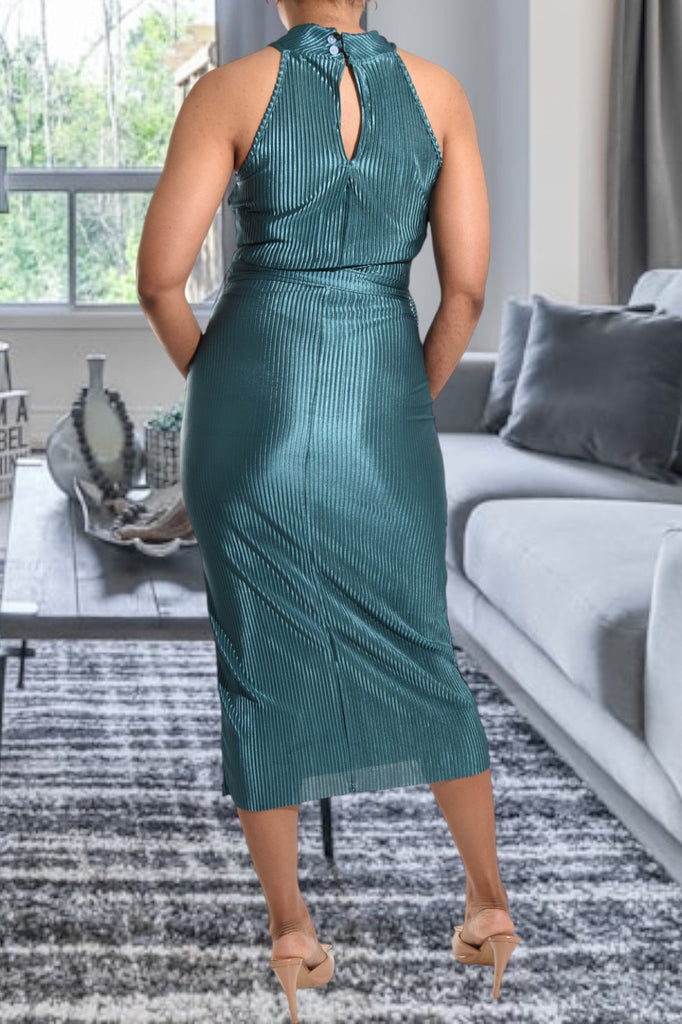 Teal Plisse Halter Neck Dress - StylePhase SA