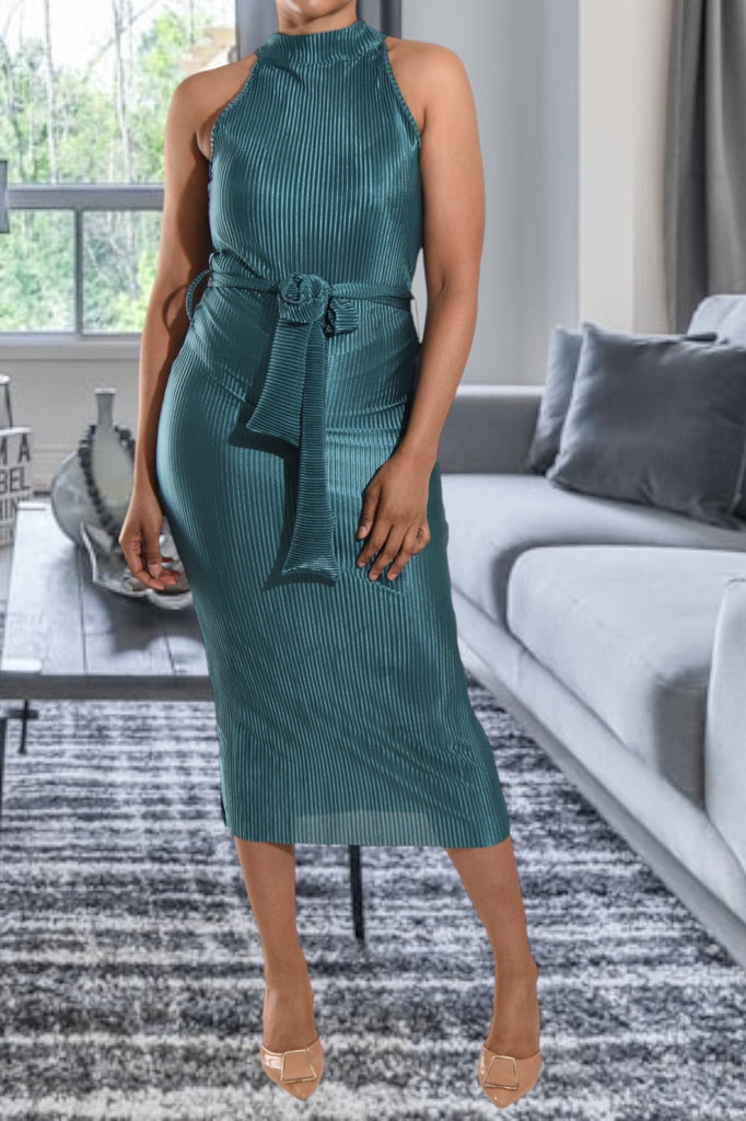 Teal Plisse Halter Neck Dress - StylePhase SA