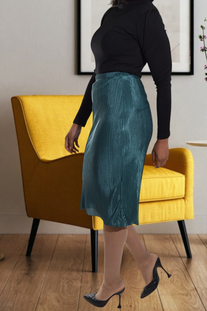 Teal Plisse Midi Skirt - StylePhase SA