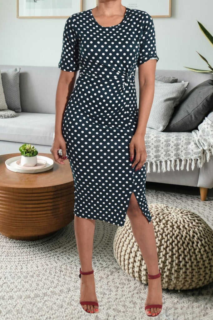 Teal Polka Dot Tie Front Dress - StylePhase SA