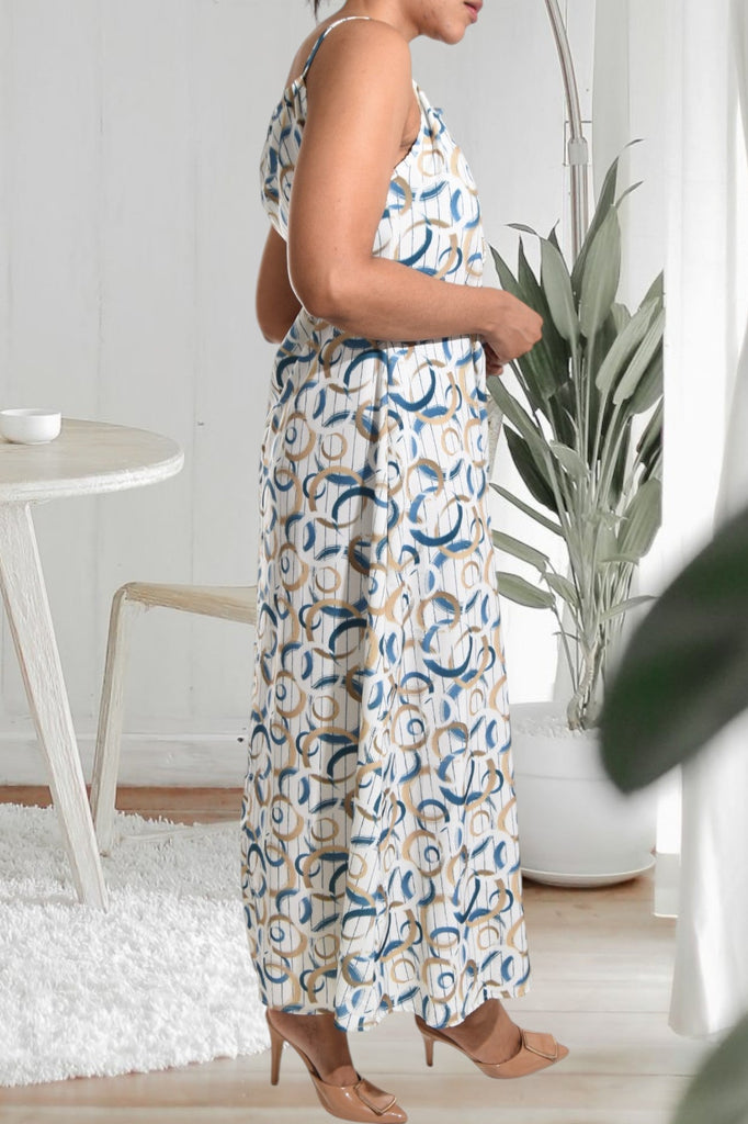 Teal Printed Strappy Maxi Tie Dress - StylePhase SA