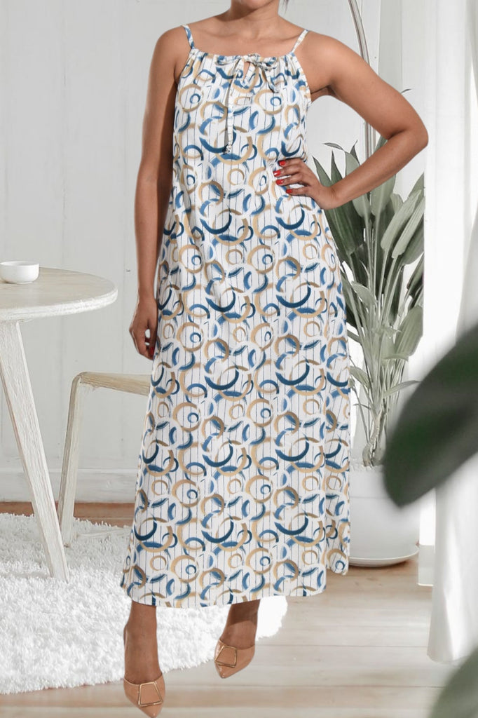 Teal Printed Strappy Maxi Tie Dress - StylePhase SA